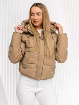 Dam Quiltad Vinterjacka with hood Beige Bolf 16M9188