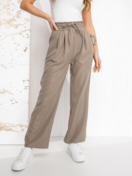 Dam Wide Leg Byxor Beige Bolf W7865