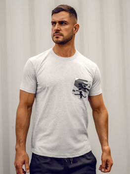 Herr Camo T-shirt med bomullstryck med ficka Grå Bolf 14507A