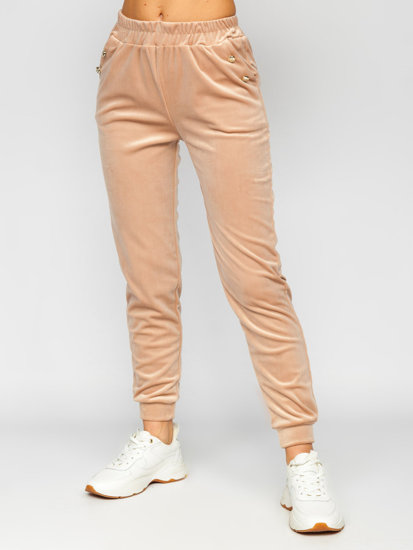 Dam 2-Delad Velour Träningsoverall Beige Bolf 642