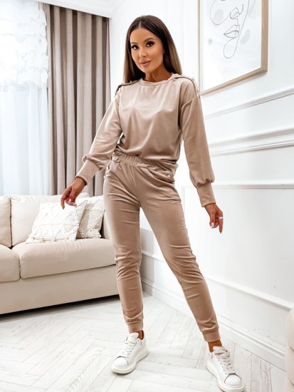 Dam 2-Delad Velour Träningsoverall Beige Bolf 642