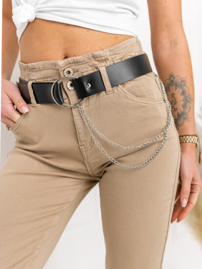 Dam High Waist Jeans med Bälte Beige Bolf LA689