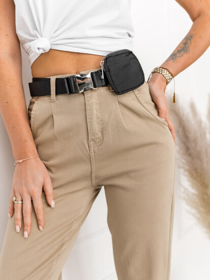 Dam High Waist Jeans med Bälte och Väska Beige Bolf LA688