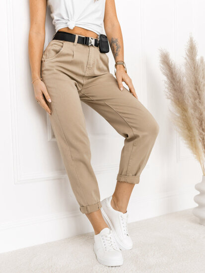 Dam High Waist Jeans med Bälte och Väska Beige Bolf LA688