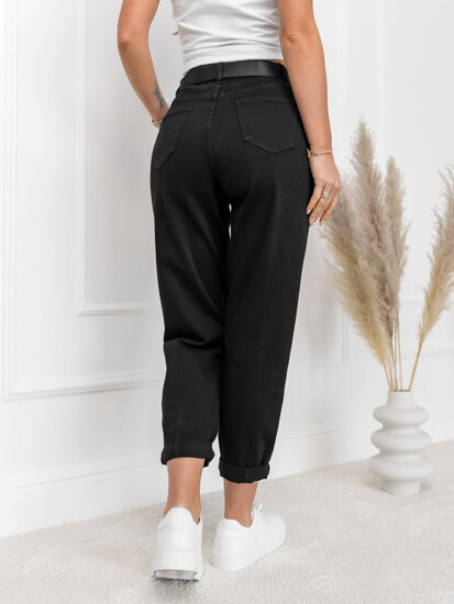 Dam High Waist Jeans med Bälte och Väska Svart Bolf LA688