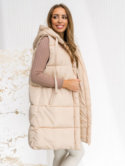 Dam Lång Quiltad Väst med huva oversize Ljusbeige Bolf 81266A1