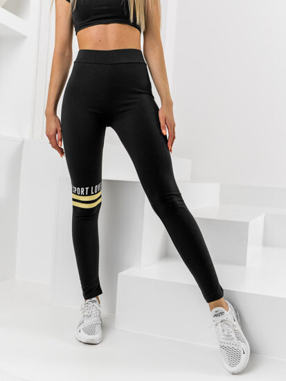 Dam Mönstrade Leggings Svart-Gul Bolf W82350