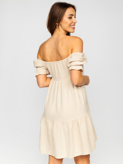 Dam Muslin Klänning med volang Beige Bolf 12240