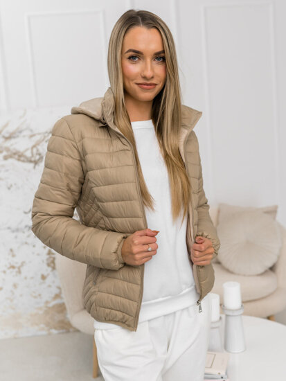 Dam Quiltad Lättviktsjacka med huva Beige Bolf B0124A