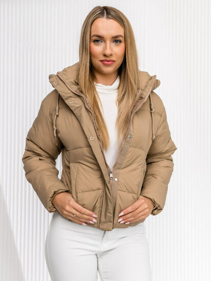 Dam Quiltad Vinterjacka with hood Beige Bolf 16M9188