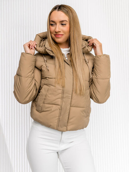 Dam Quiltad Vinterjacka with hood Beige Bolf 16M9188