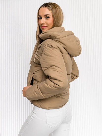 Dam Quiltad Vinterjacka with hood Beige Bolf 16M9188