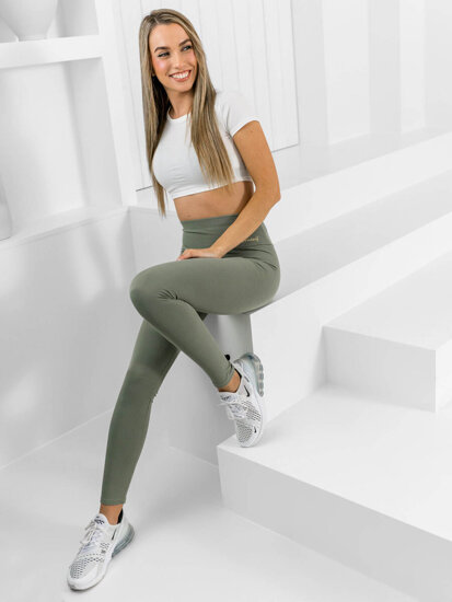 Dam Randiga Leggings Grön Bolf 10376