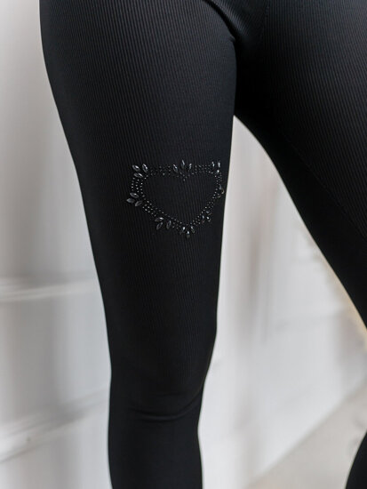 Dam Randiga Leggings Svart Bolf W7906