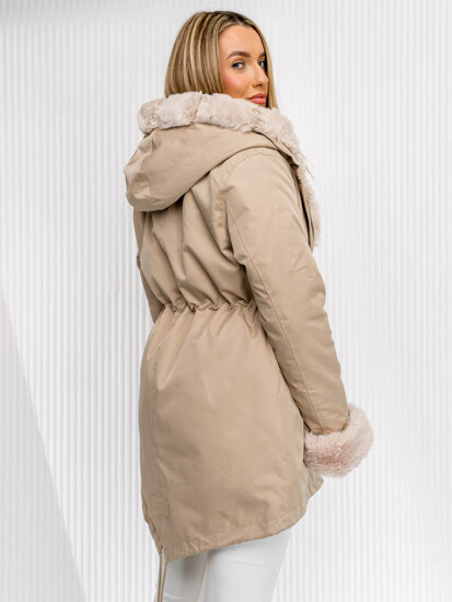 Dam Vinterparkas med huva Beige Bolf 5M763