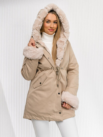 Dam Vinterparkas med huva Beige Bolf 5M763