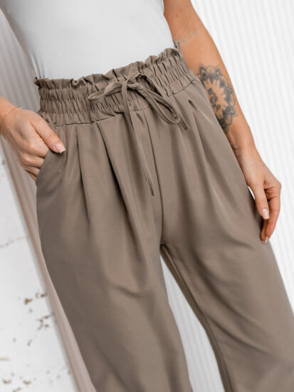 Dam Wide Leg Byxor Beige Bolf W7865