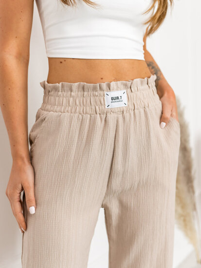 Dam Wide Leg Byxor Beige Bolf W7961