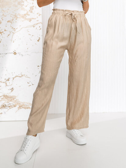 Dam Wide Leg Byxor Beige Bolf W7970