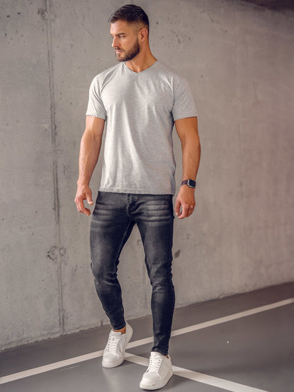 Herr Basic V-neck T-shirt Grå Bolf 192131A