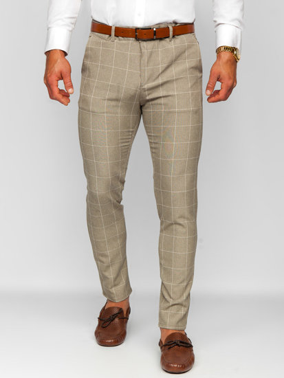 Herr Bomulls Rutig Chinos Beige Bolf 0040