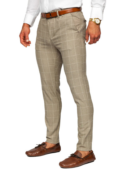 Herr Bomulls Rutig Chinos Beige Bolf 0040