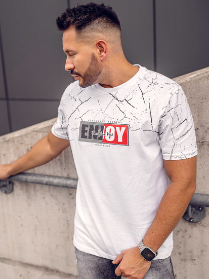 Herr Bomulls T-shirt med tryck Vit Bolf 147737A