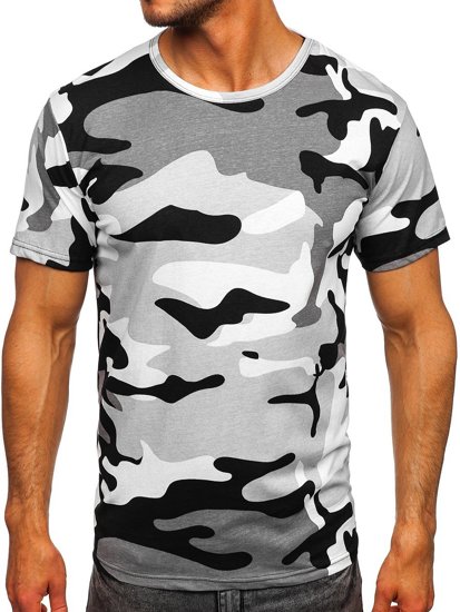 Herr Camo Bomulls T-shirt med tryck Ljusgrå 14930