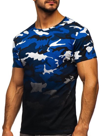 Herr Camo T-shirt med tryck Blå Bolf S808