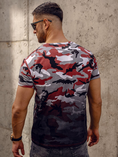 Herr Camo T-shirt med tryck Grå-Vinröd Bolf S808A1