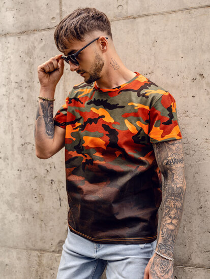 Herr Camo T-shirt med tryck Grön-Orange Bolf S808A1