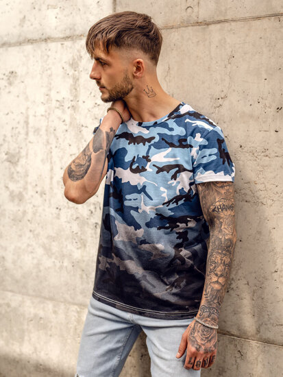 Herr Camo T-shirt med tryck Himmelsblå Bolf S808A1