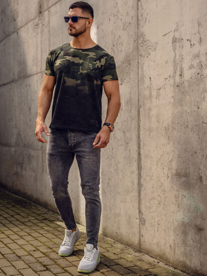 Herr Camo T-shirt med tryck Khaki Bolf S808A1