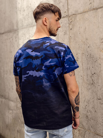 Herr Camo T-shirt med tryck Marinblå Bolf S808A1