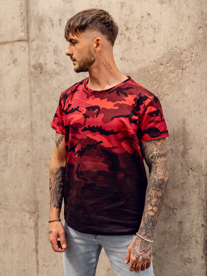 Herr Camo T-shirt med tryck Röd Bolf S808A1