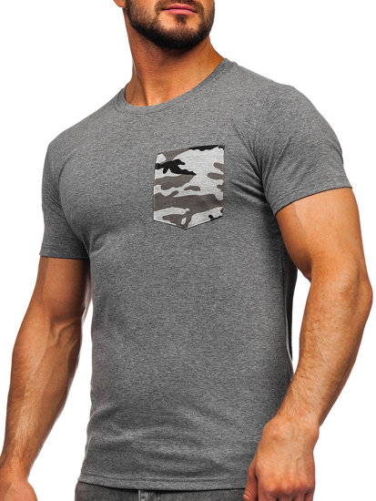 Herr Camo T-shirt med tryck med ficka Grafitgrå Bolf 8T85