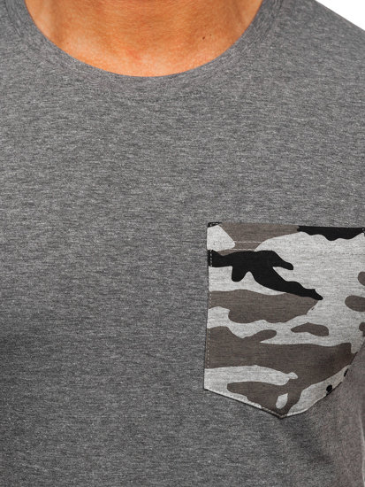 Herr Camo T-shirt med tryck med ficka Grafitgrå Bolf 8T85