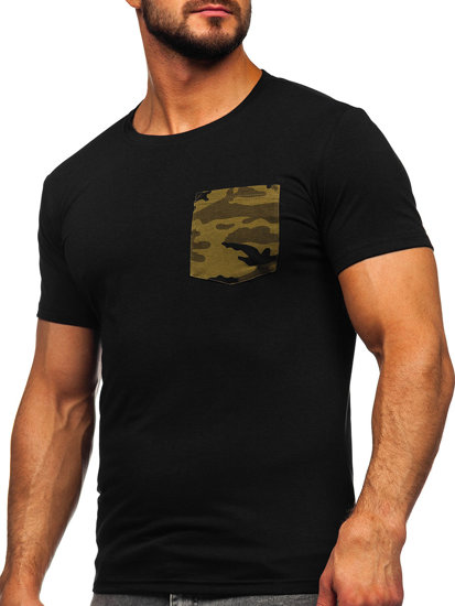 Herr Camo T-shirt med tryck med ficka Svart-Grön Bolf 8T85