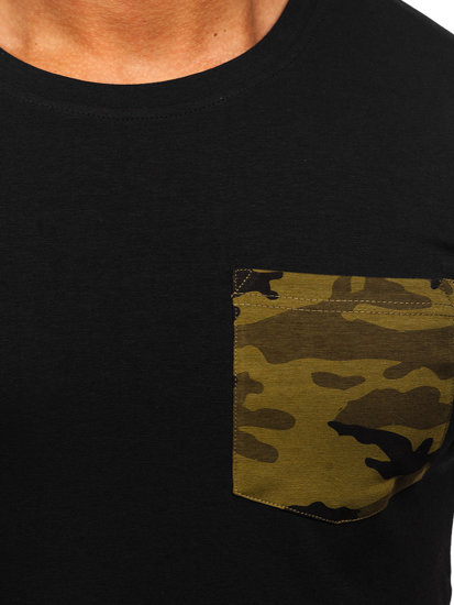 Herr Camo T-shirt med tryck med ficka Svart-Grön Bolf 8T85