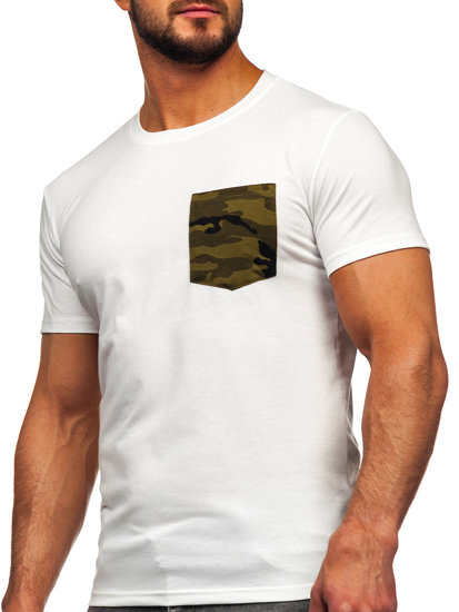 Herr Camo T-shirt med tryck med ficka Vit-Grön Bolf 8T85