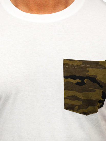 Herr Camo T-shirt med tryck med ficka Vit-Grön Bolf 8T85