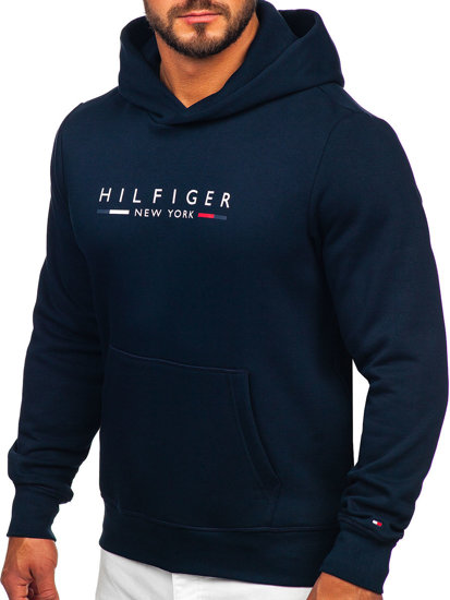 Herr Huvtröja med känguruficka och tryck Marinblå Tommy Hilfiger MW0MW29301