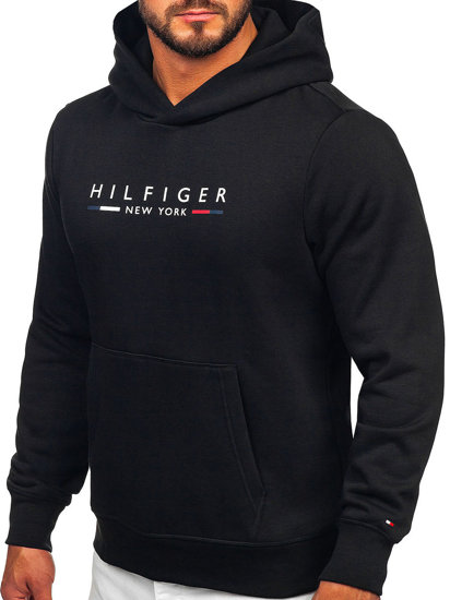 Herr Huvtröja med känguruficka och tryck Svart Tommy Hilfiger MW0MW29301