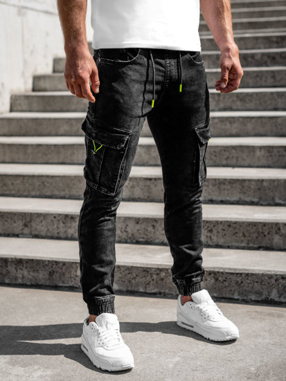 Herr Jeans-Cargojoggers Svart Bolf KA9581