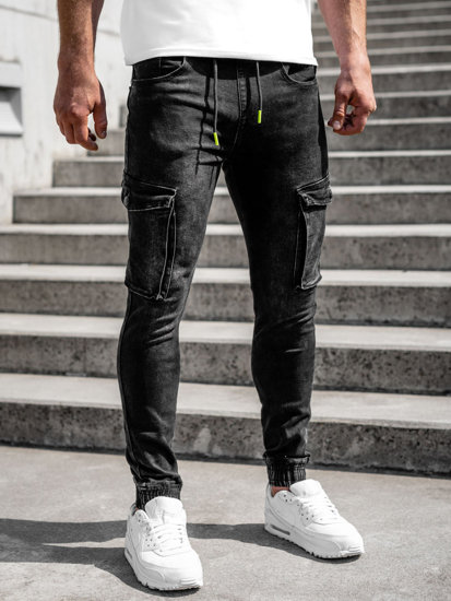 Herr Jeans-Cargojoggers Svart Bolf KA9582