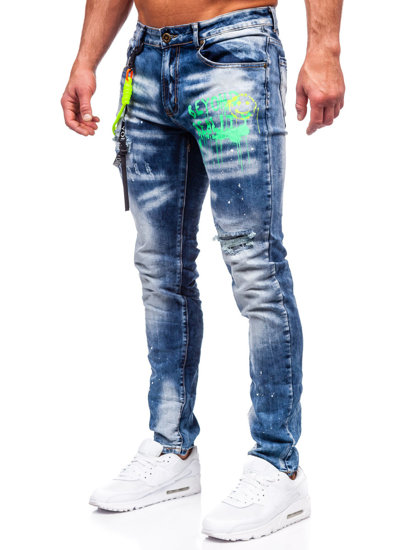 Herr Jeans Slim Fit med hängslen Marinblå Bolf E7853