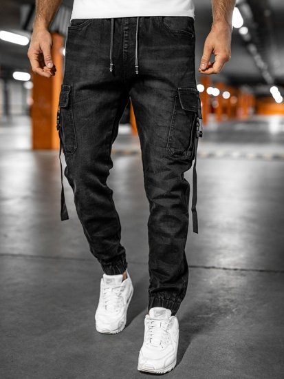 Herr Jeans cargo-joggers Svart Bolf 8871