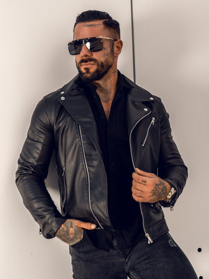 Herr Skinnjacka Biker Svart Bolf 0006-B