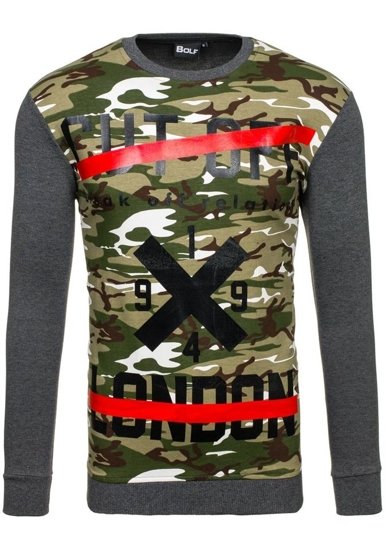 Herr Sweatshirt med tryck Camo-Antracit Bolf 69