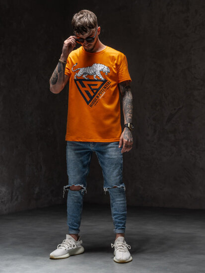 Herr T-shirt med tryck Orange Y70013